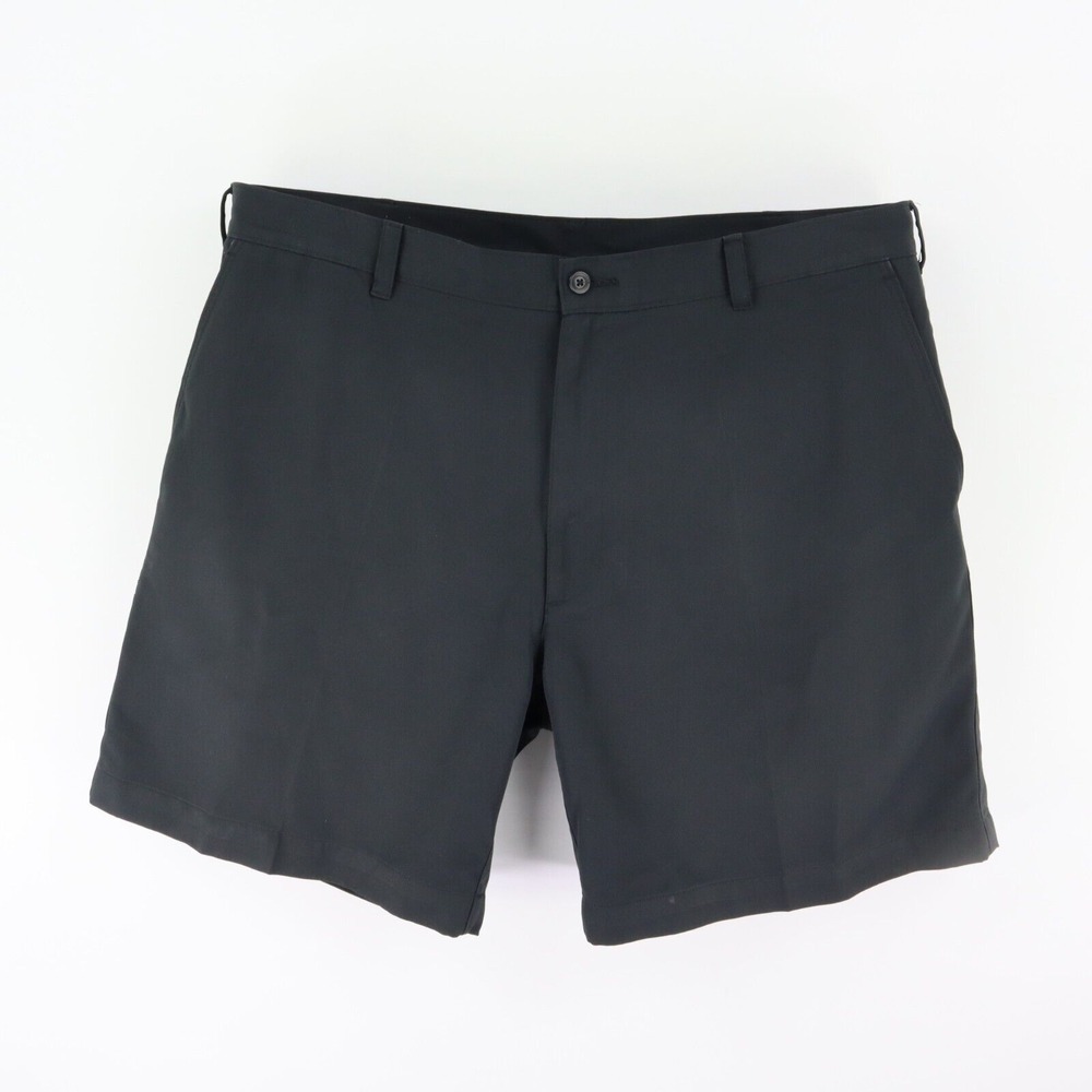 PGA Tour Golf Shorts Flat Front Mens Size 42 Black 100% Polyester Button Pockets